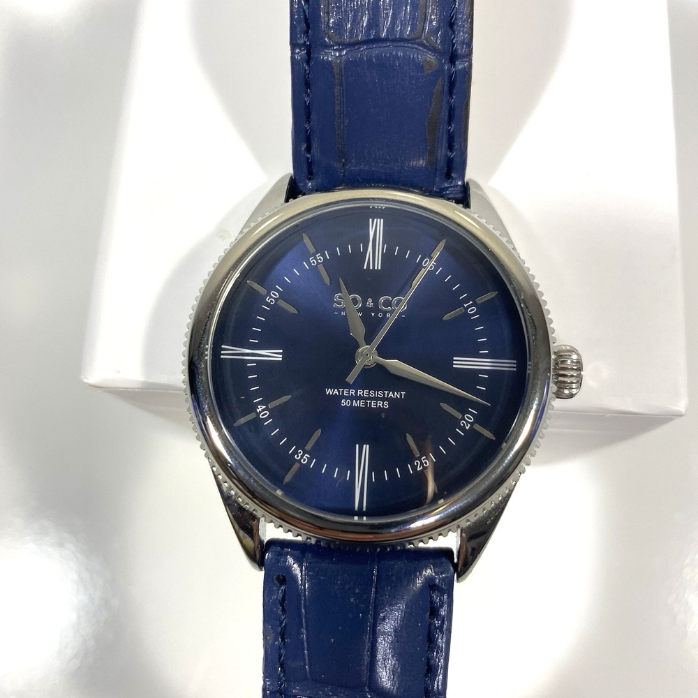 SO & CO New York Mens Quartz Analog Watch Blue Minimalist New Battery